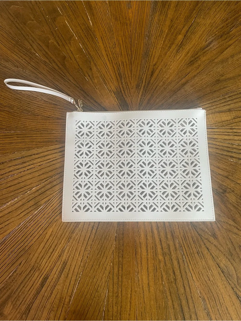 Tory Burch White Laser-Cut Wristlet Clutch